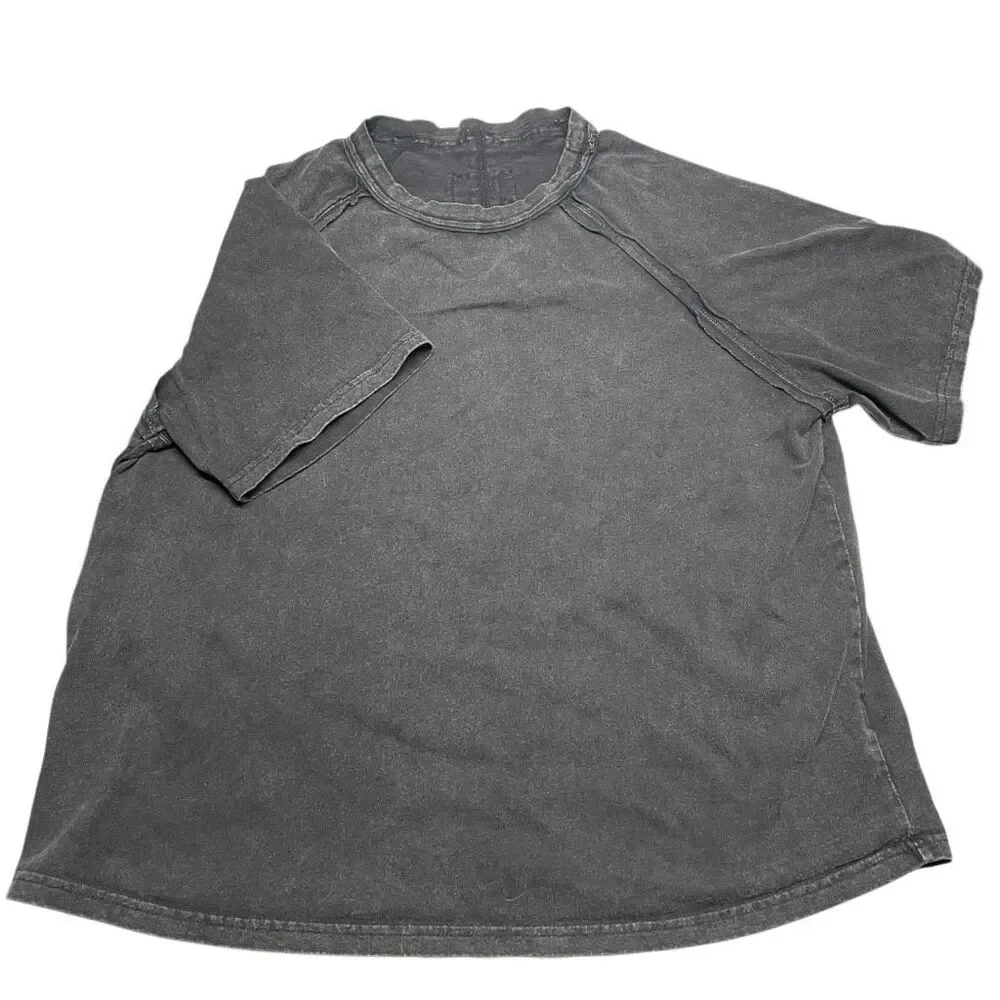Bohemela Dark Gray Stonewashed Raglan Exposed Seam Tee N0574